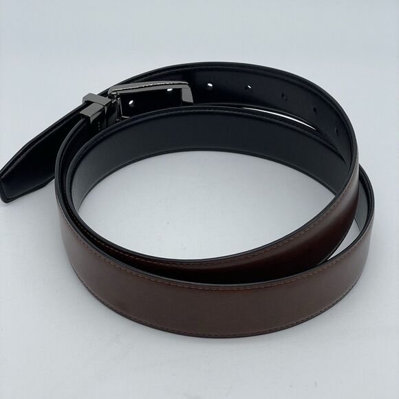 New PERRY ELLIS Reversible Leather Belt Men's 36x90 Black/Brown Professor Preppy - Picture 6 of 16
